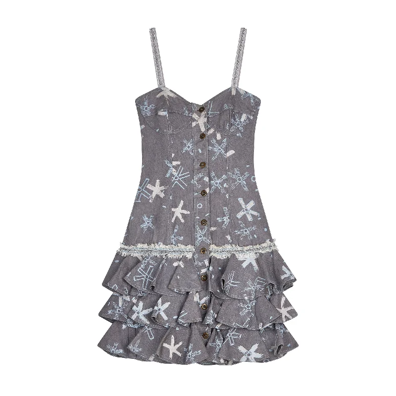 Grand Opening Sale 1987 Zandra Rhodes Grey Denim Ra Ra Dress