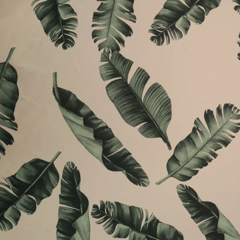 One-DAY Sale Green Floral on Beige Background Printed Polyester Mikado Fabric