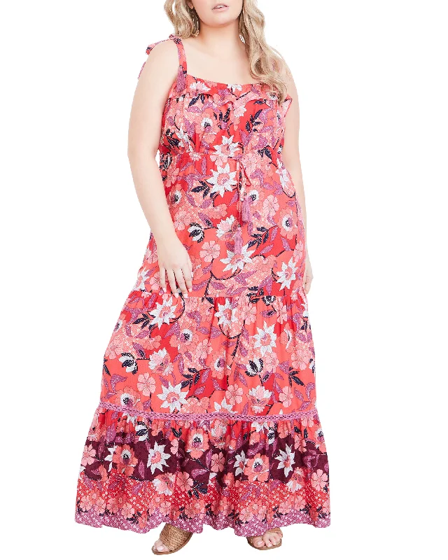 Blowout Sale Payton Tiered Maxi Dress | Red / White