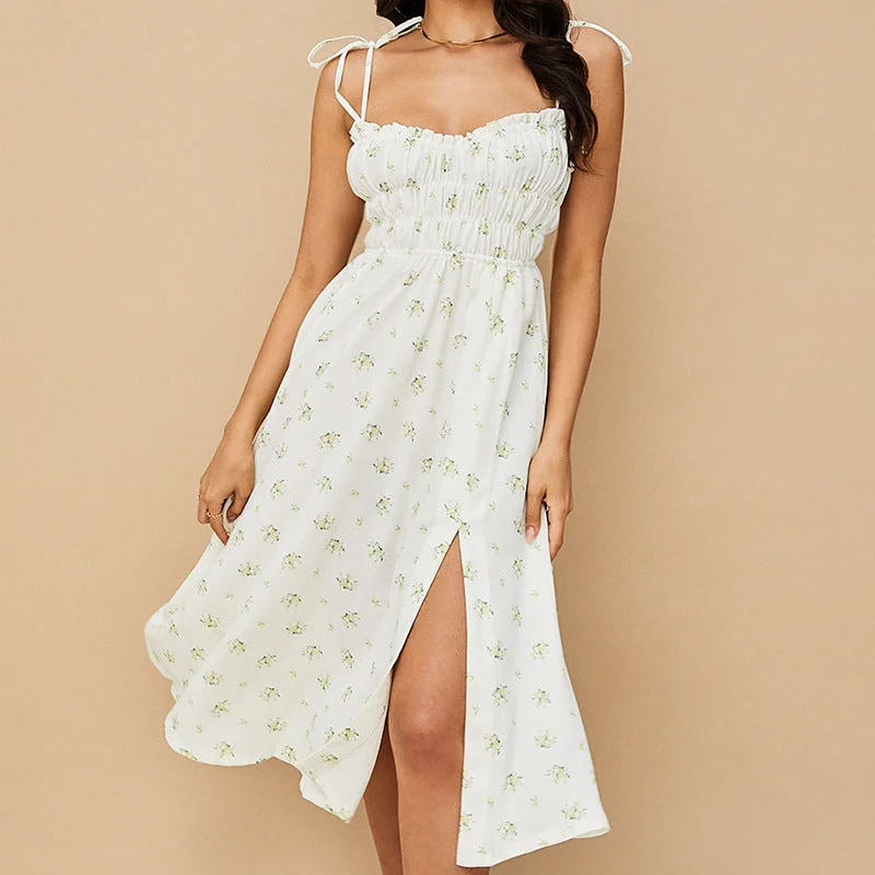Now or Never Spaghetti Strap Split Back Printed Maxi Dress