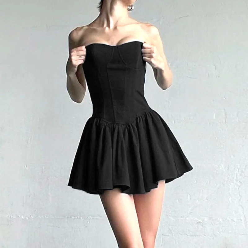 Epic Deals Audrey Hepburn-inspired Fishbone Corset Strapless Puffed Midi Dress