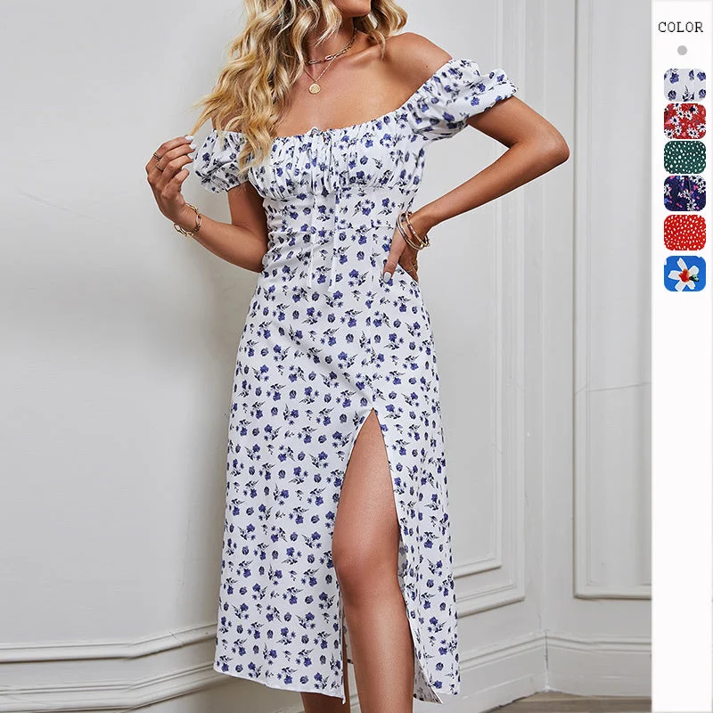 Exclusive Savings New Strapless Backless Bubble Sleeve Printed Dress