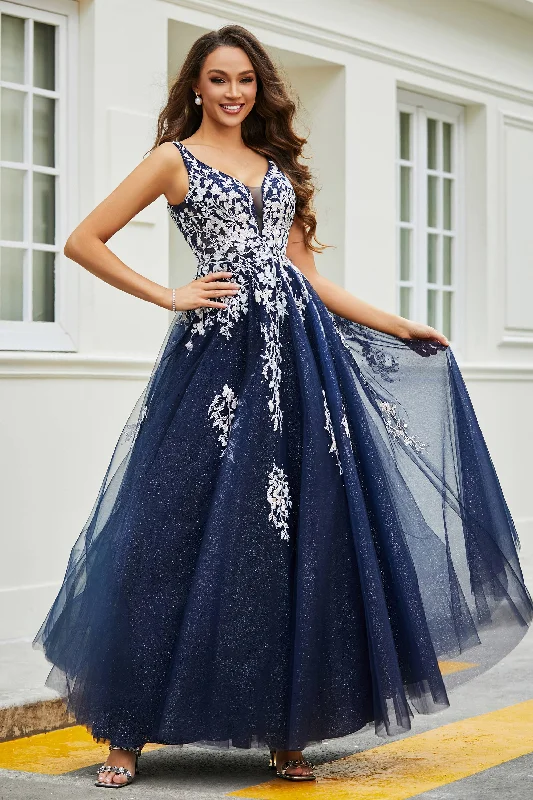 Year-End Sale A-Line Applique Tulle Long Gown