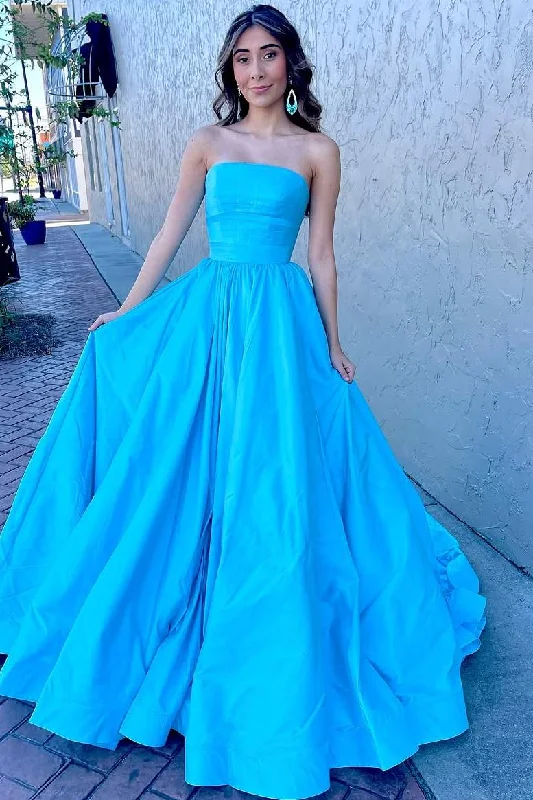 Flash Deals A-Line Satin Strapless Pleated Scoop Neck Empire-Waist Formal Prom Dress Flash Deals A-Line Satin Strapless Pleated Scoop Neck Empire-Waist Formal Prom Dress