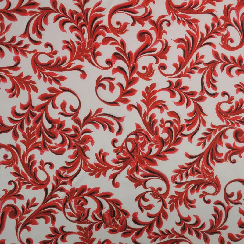 Final Clearance Red Floral on White Printed Polyester Mikado Fabric