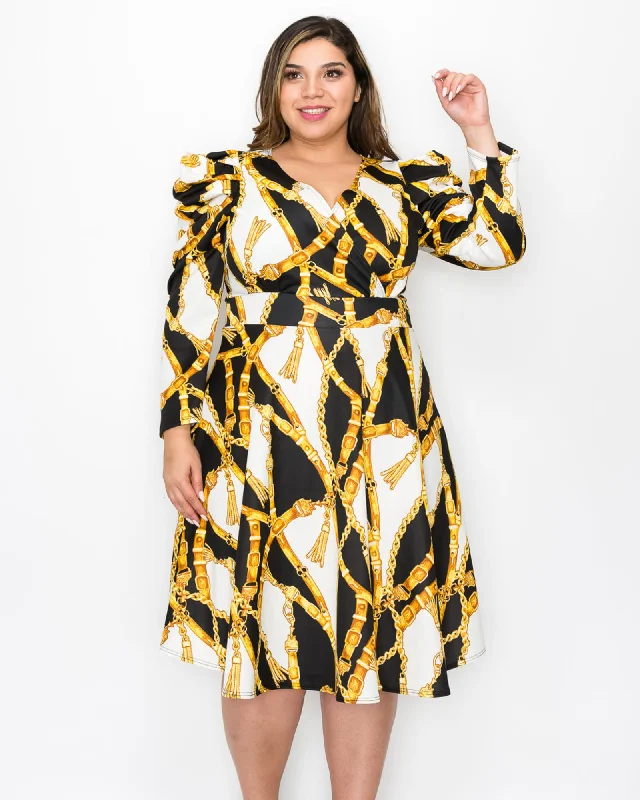 Final Sale Callie Flare Midi Dress | Black/Ivory/Gold