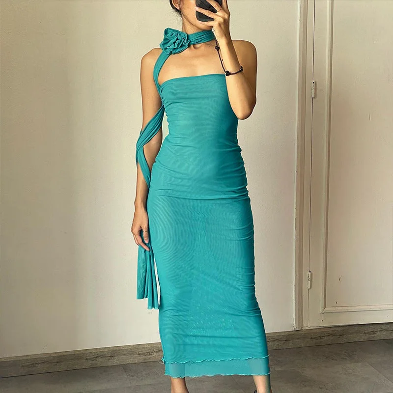 Daily Specials Vintage Rose Sash Bandeau Sheer Bodycon Dress