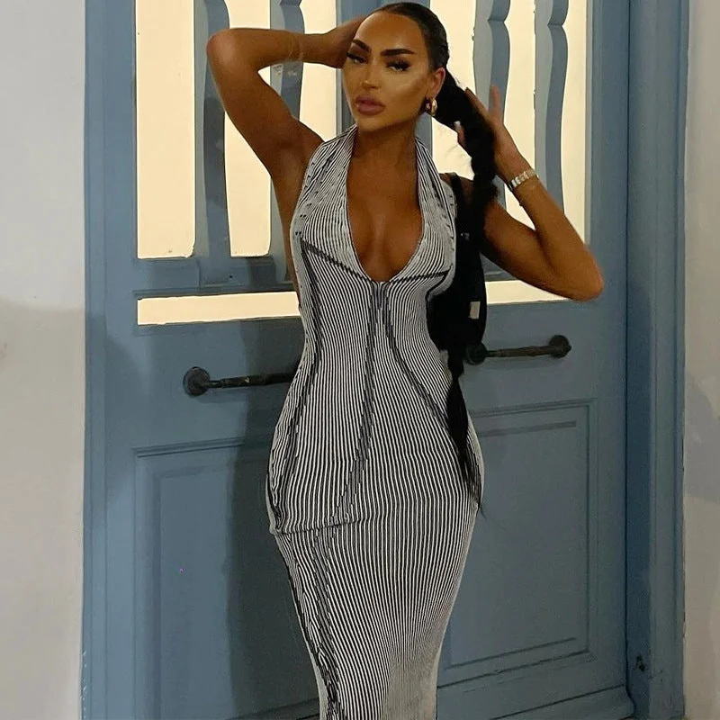 Special Offer Chic and Sexy V-Neck Backless Tie-Dye Maxi Dress