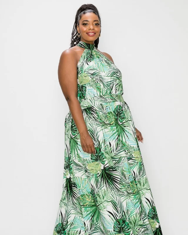 Must-Have Deals Tropical Halter Maxi Dress | Green Tropical