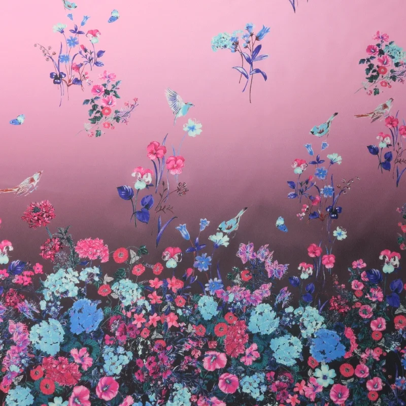 Online Exclusive Pink Floral on Pink Printed Polyester Mikado Fabric