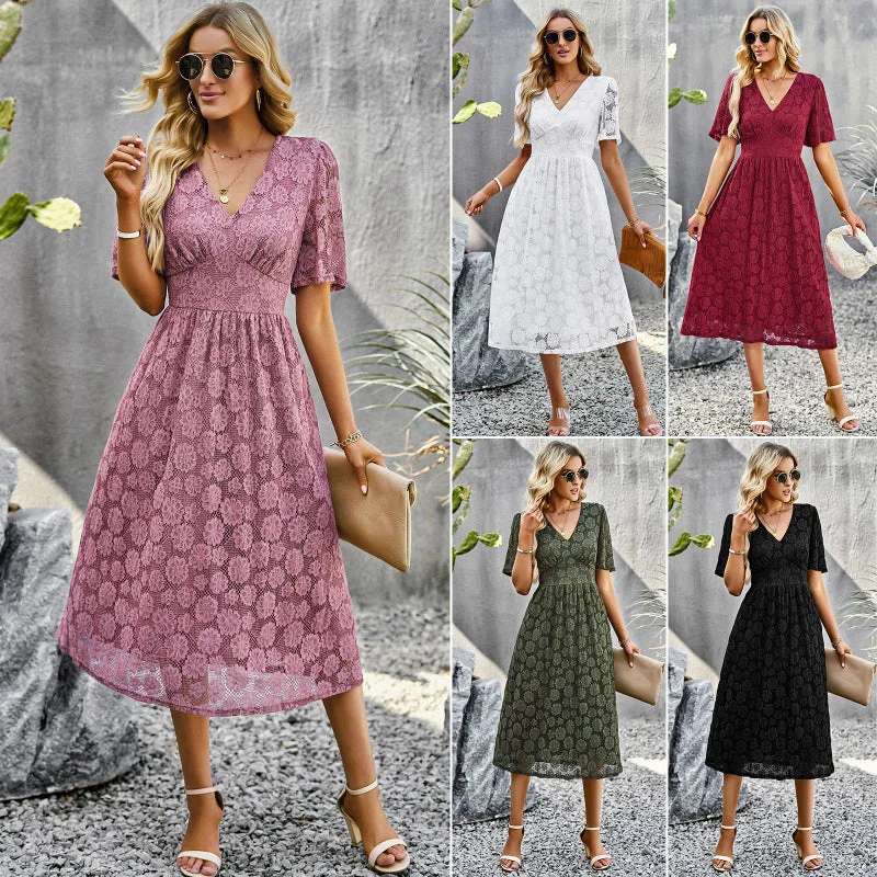 Deal Mania Elegant V-neck Lace Dress
