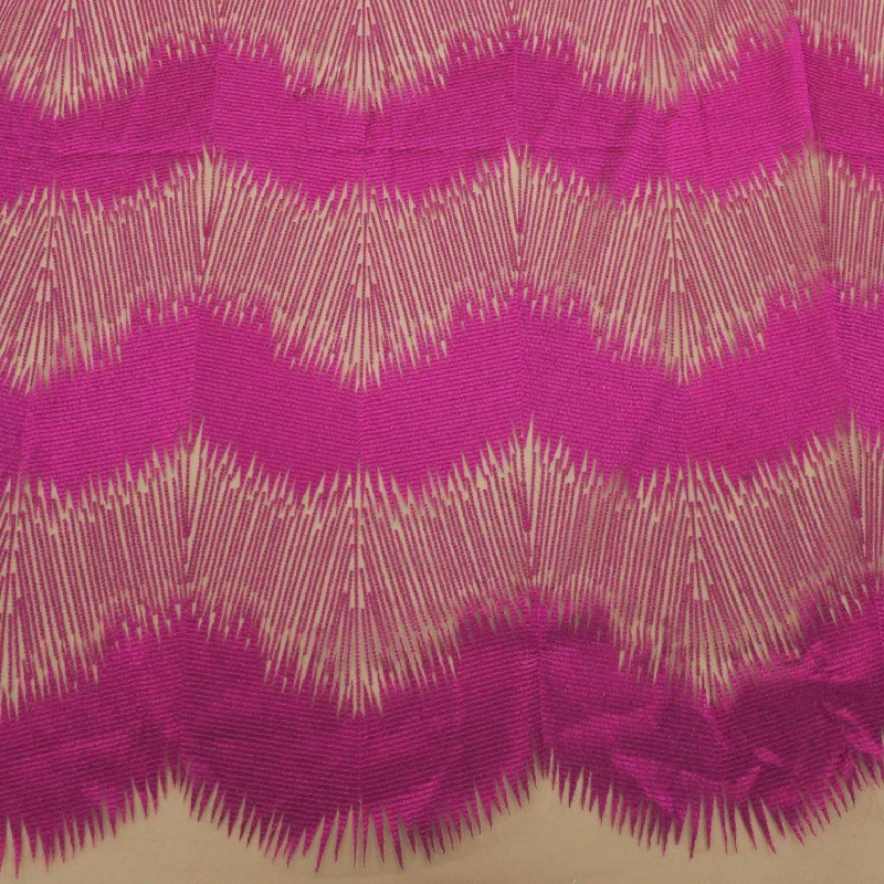 Daily Deals Nude Tulle with Magenta Embroidery Abstract Fabric