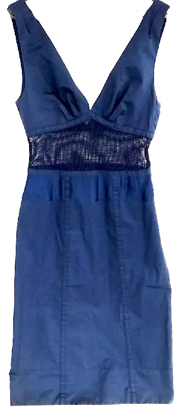Buy Now Louis Vuitton Paris. Blue/Dark Blue Mesh Accents Cotton Blend Dress