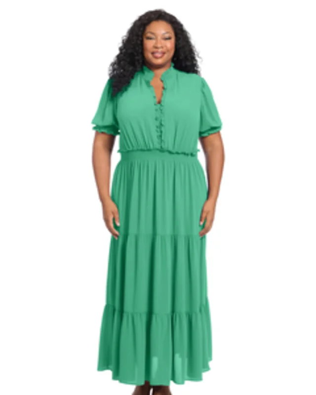 Weekend Deal Maria Puff Sleeve Tiered Maxi Dress | Jewel Green