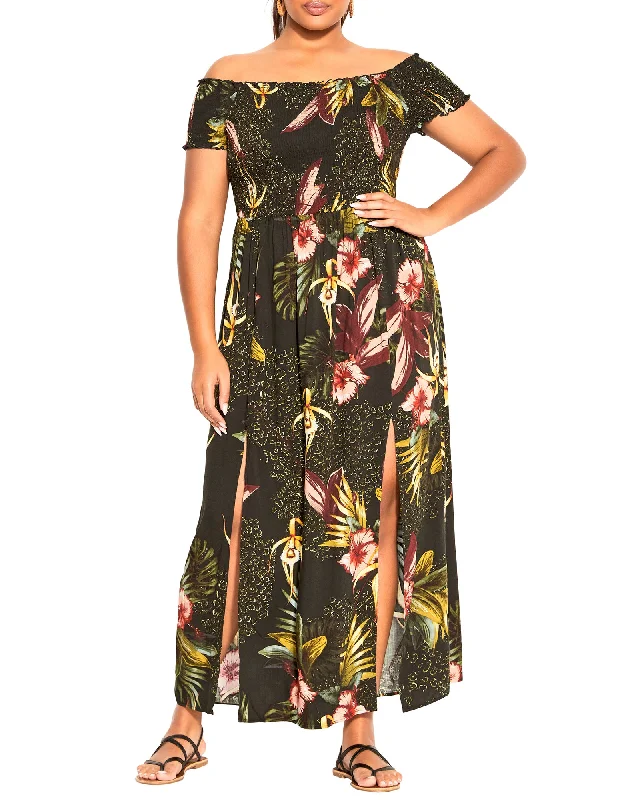 Weekend Special Frankie Shirred Maxi Dress | Black / Yellow
