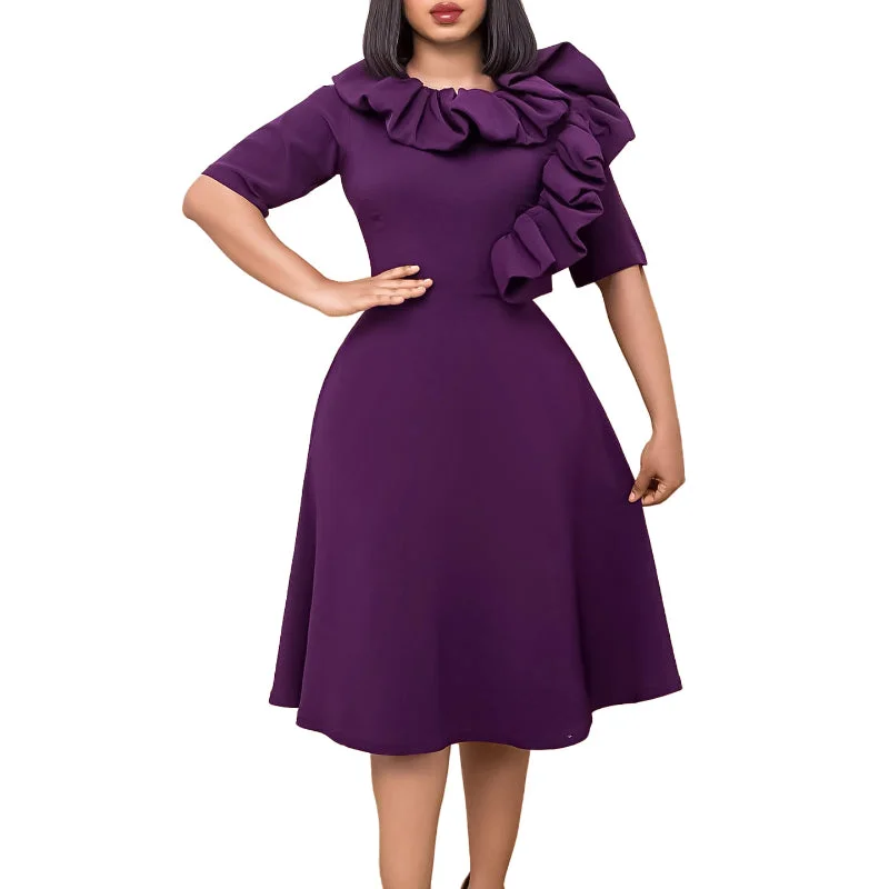 Price Fest Chic and Elegant Monochromatic Ruffle Hem Maxi Dress