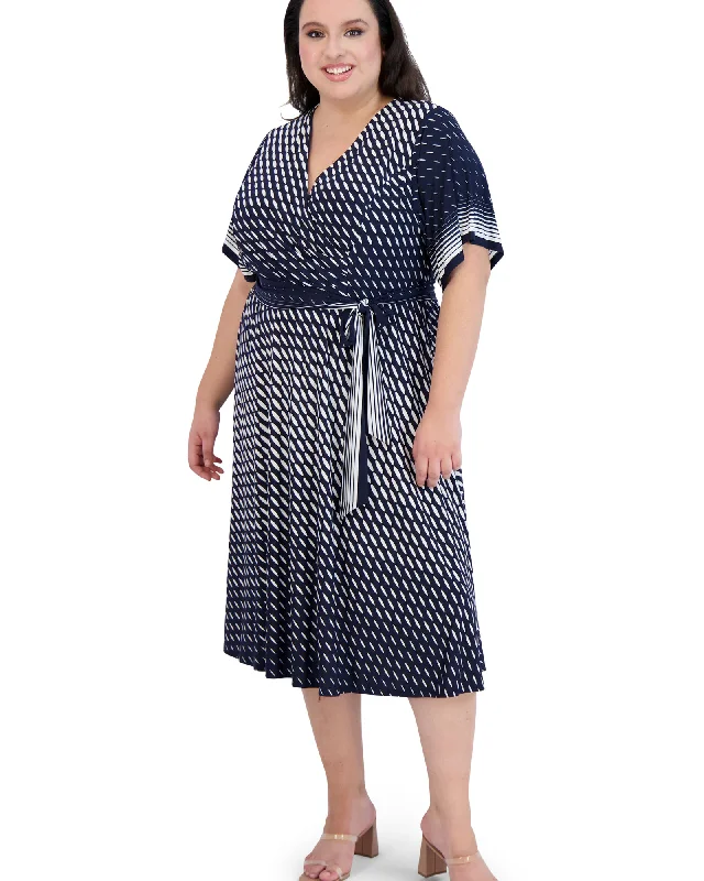 Special Savings Rose Faux Wrap Midi Dress | Navy / Ivory