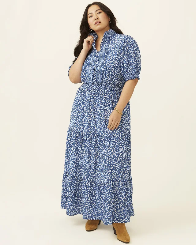 Bargain Prices Katie Cottagecore Smocked Waist Maxi Dress | Royal Blue / White