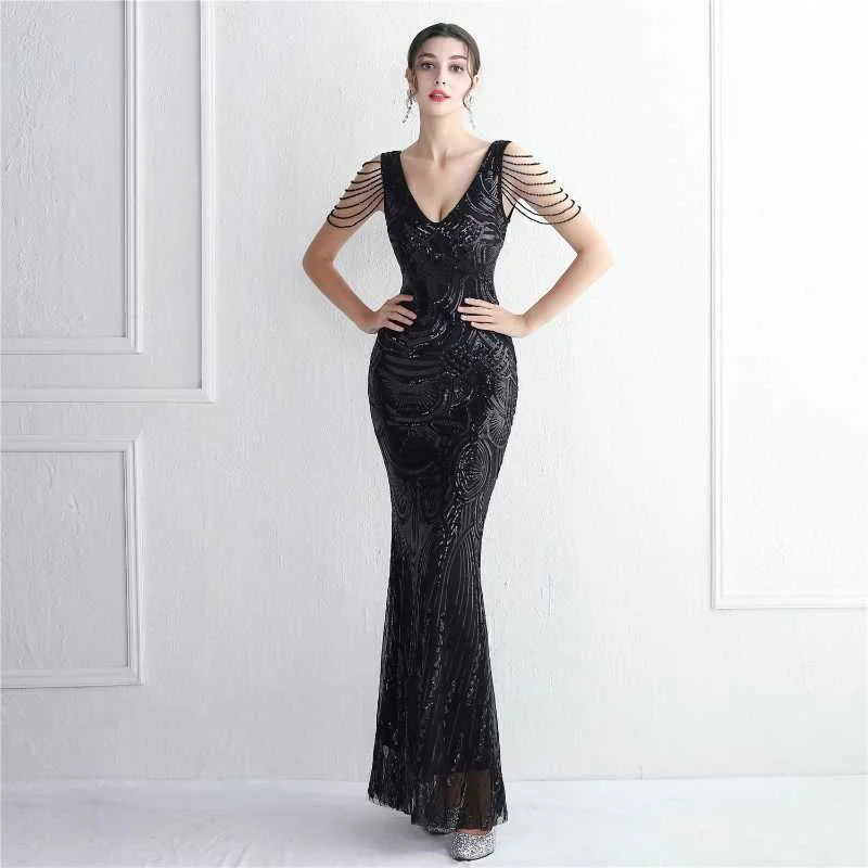 Now or Never Sexy Bead Craft Bead Binding Evening Dress