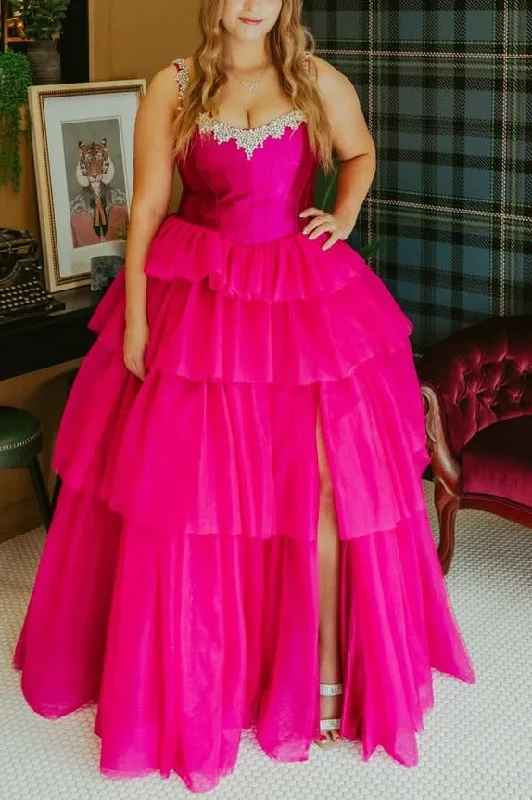 Special Savings A-Line Straps Beads Scoop Neck Layered Tulle Long Prom Dress