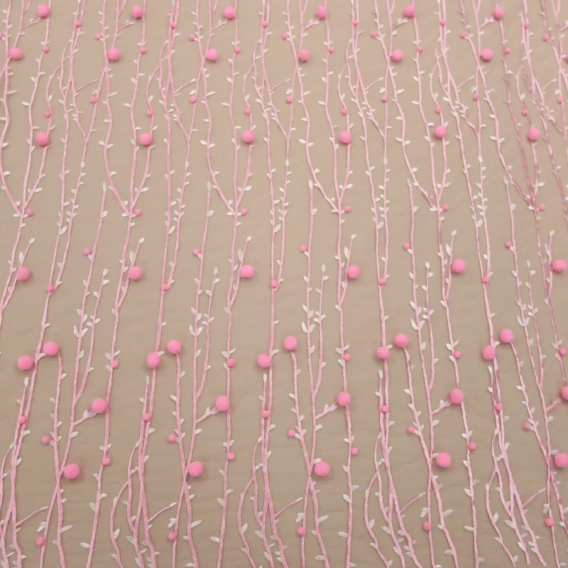 Exclusive Savings Light Pink 3D High Relief Balls and Branches Embroidered Tulle Fabric