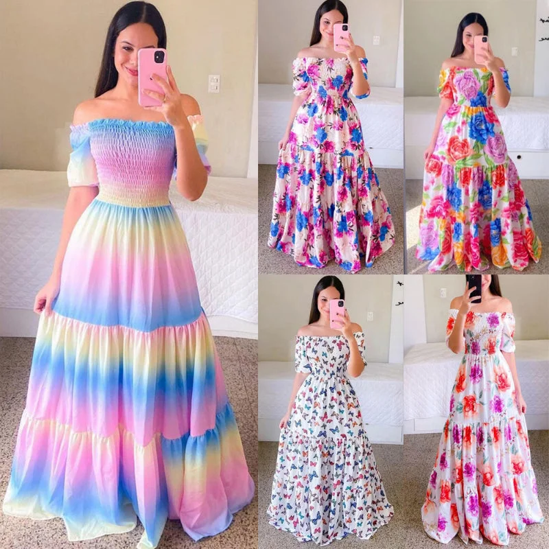 Weekend Deal One-Shoulder Floral Fashion Maxi Dress-1