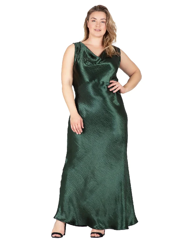 Year-End Sale Marilyn Cowl Neck Satin Maxi Dress | Green