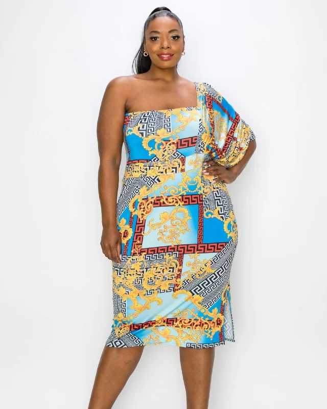 Deal Explosion Wanda One Shoulder Midi Dress | Blue Royalty