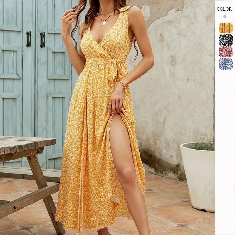 Act Now New Spring/Summer V-Neck Floral Print Maxi Dress