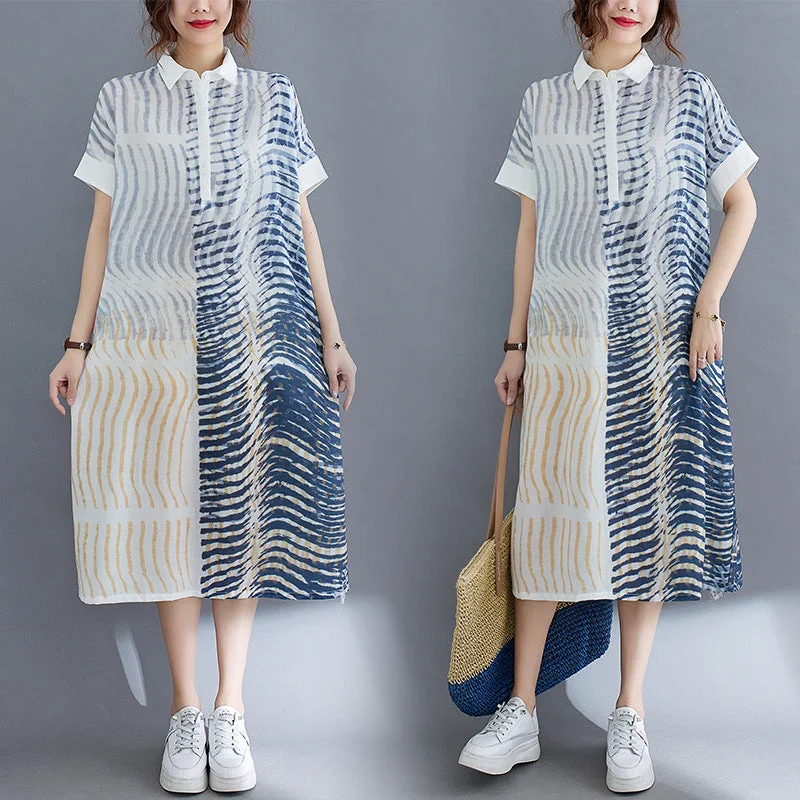 Big Discounts Artsy Abstract Print Midi Shirt Dress