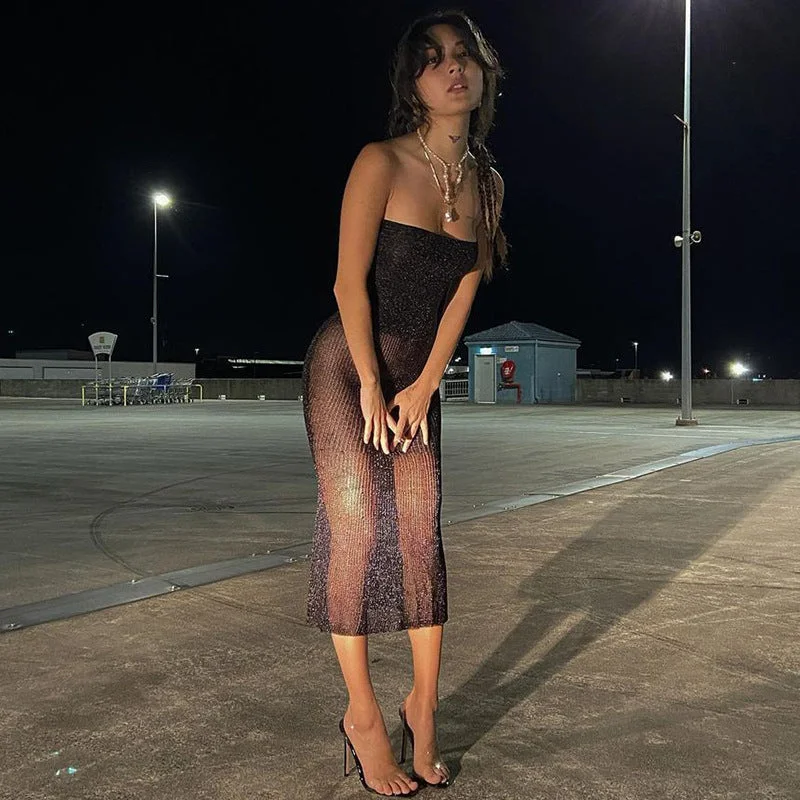 Great Deals New Spring Low-cut Sheer Mesh Strapless Dress