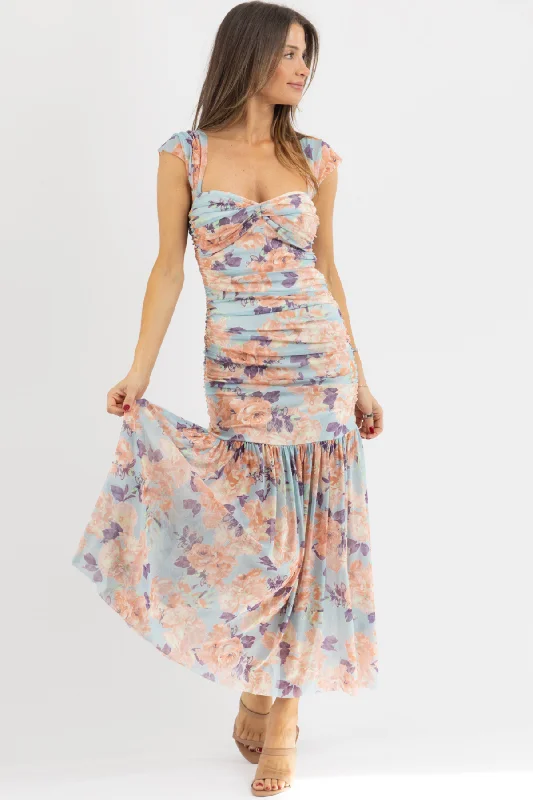 Limited Quantity SKY PEACH FLORAL MAXI DRESS