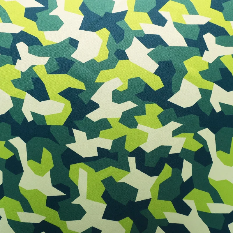 Markdowns Green Camo Printed Polyester Mikado Fabric