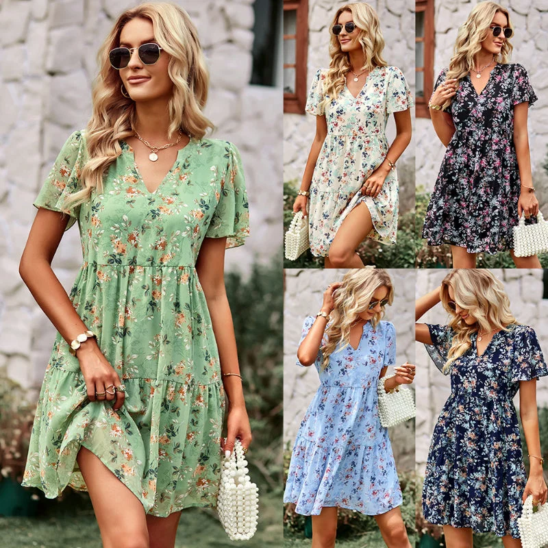 Savings Alert Elegant V-neck Printed Countryside Dress