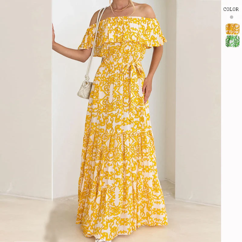 Act Fast Spring/Summer New Arrival Printed Tie-Dye Ruffle Hem Maxi Dress