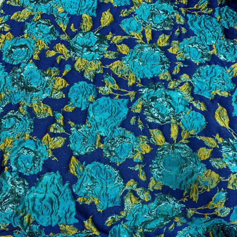 Loyalty Reward Blue and Gold Floral Textured Brocade Fabric