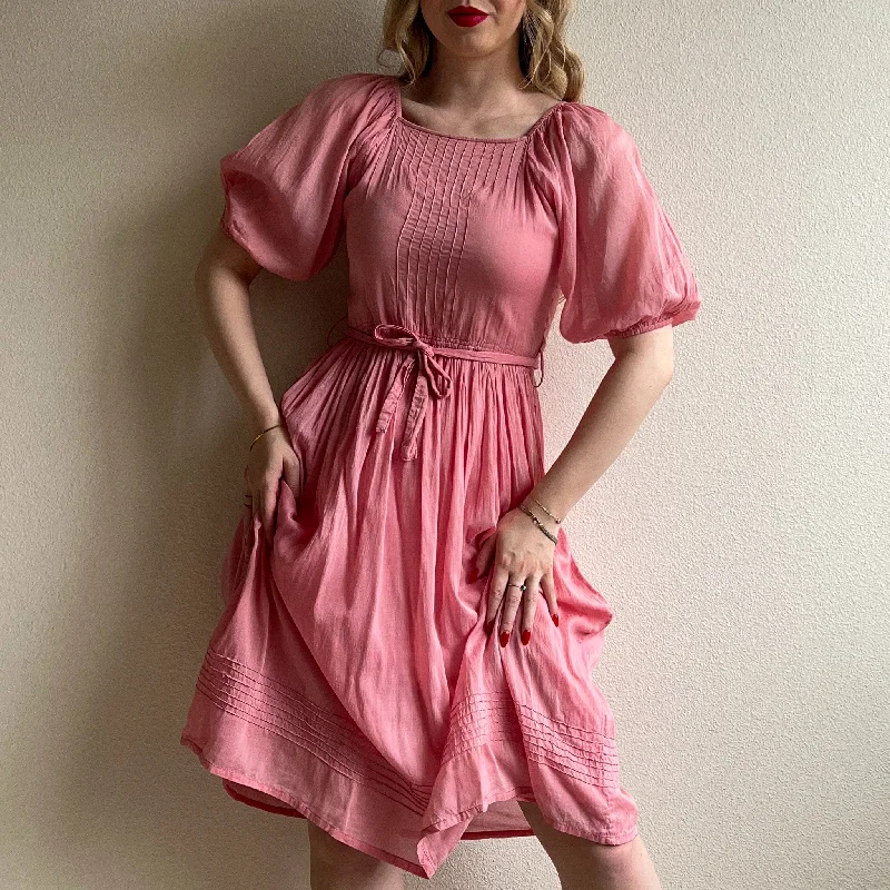 Exclusive Preview Charming 1970s Coral Pink Cotton Dress (XS/S)