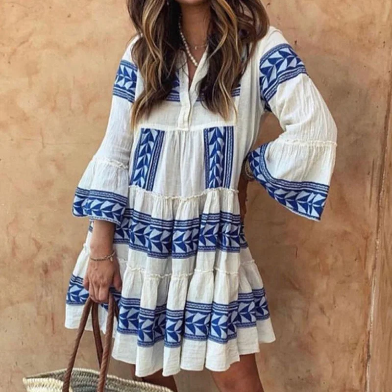 Early Access Fashionable Women Bohemian Print Vacation Maxi Dress