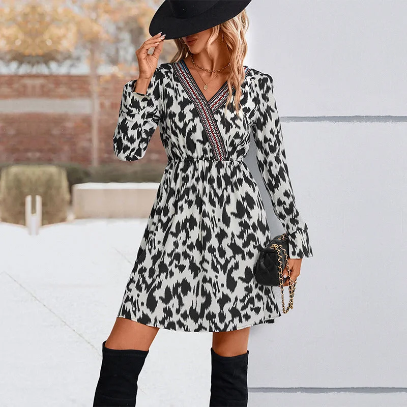 Markdowns New Arrival Chic Leopard Print European and American Style Maxi Dress
