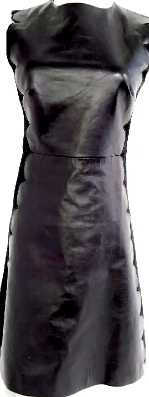 Members Only Valentino RED Italy Black Lambskin Leather Nylon/Elastane Side Panels Dress