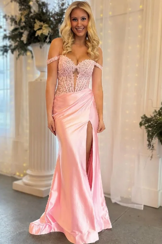 Now or Never Off-Shoulder Sweetheart Appliques Pleated Side Slit Mermaid Prom Dress Now or Never Off-Shoulder Sweetheart Appliques Pleated Side Slit Mermaid Prom Dress