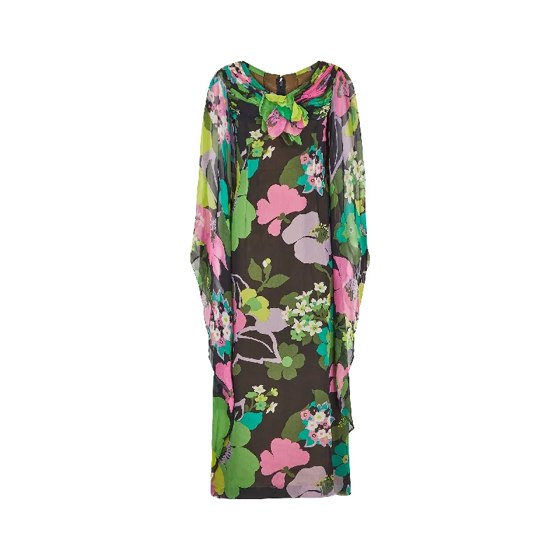 New Arrival 1970s Couture Floral Print Angel Sleeve Maxi Dress