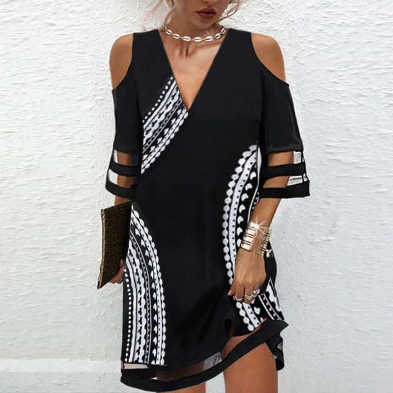 Crazy Deals V-neck Network Silk Short-sleeved Dress