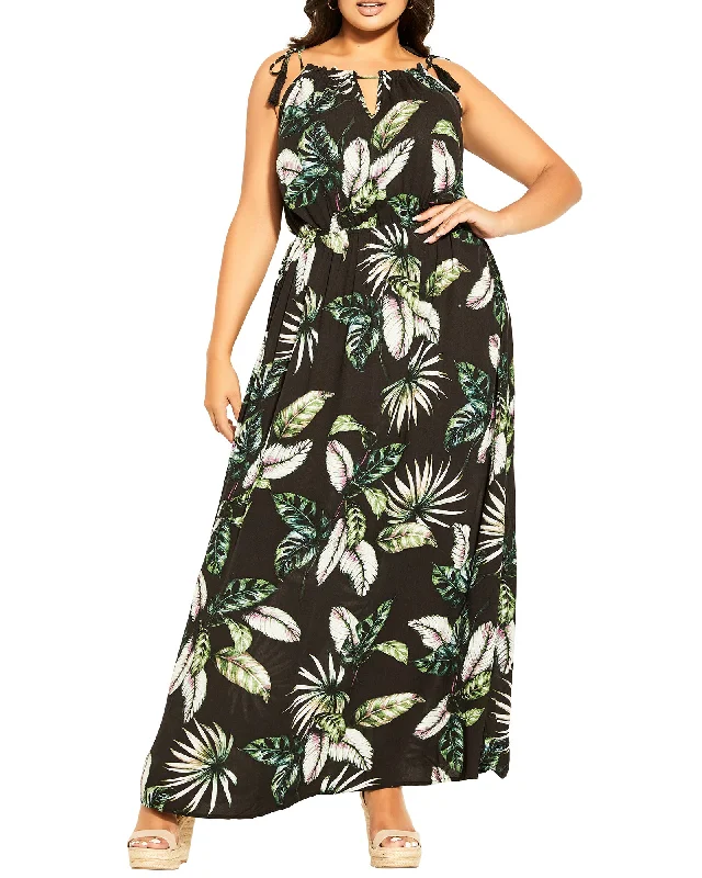 Midnight Madness Sammi Tassel Maxi Dress | Black / Forest Green