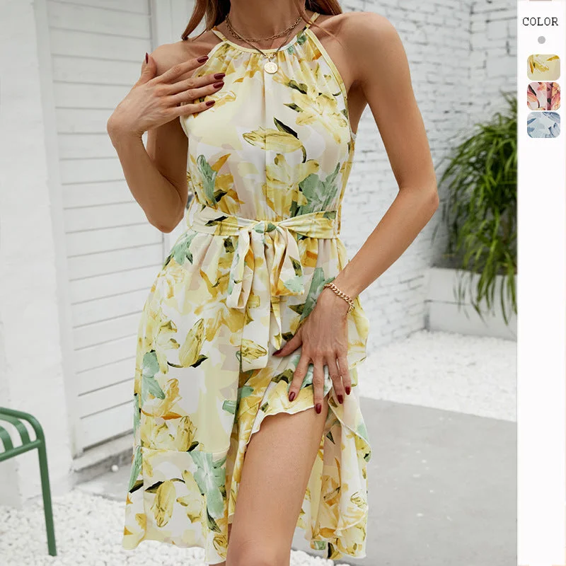 YEAR-End Clearance Elegant and Sexy Round Neck Printed Crossed Dress