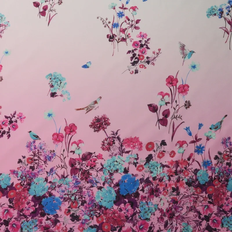 Year-End Sale Pink Floral on Pink Printed Polyester Mikado Fabric