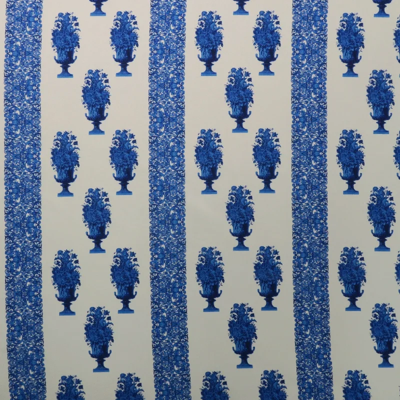 Epic Deals Blue Ornaments Patterned on White Printed Polyester Mikado Fabric