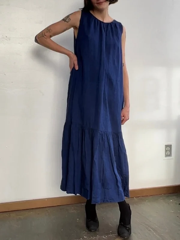 Special Discount Navy Linen Paul Stuart Maxi Dress (M/L)