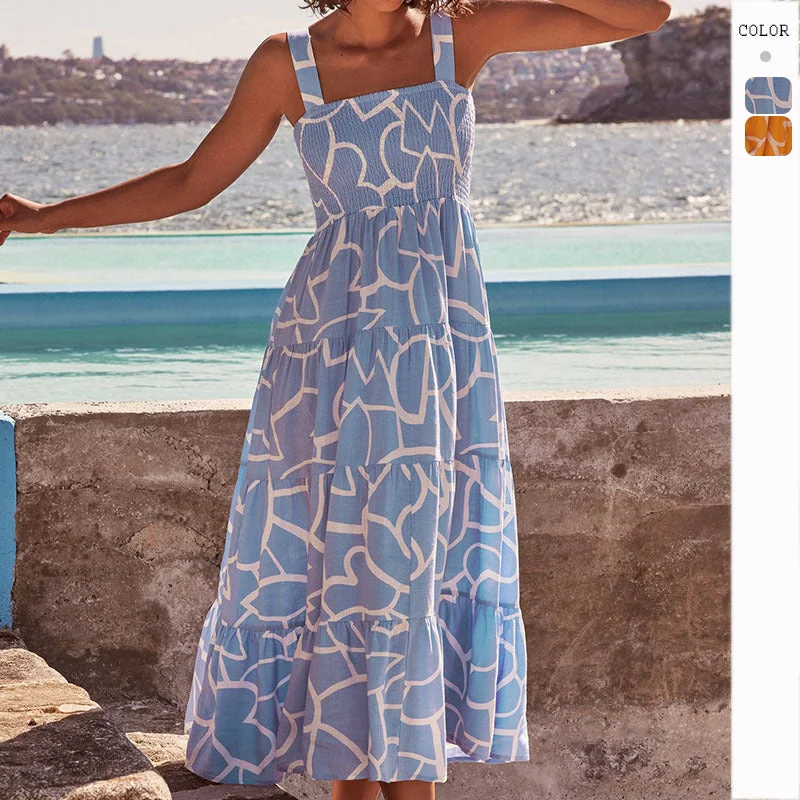 Final Clearance Vacation Beach Sexy Cami Geometric Print Dress