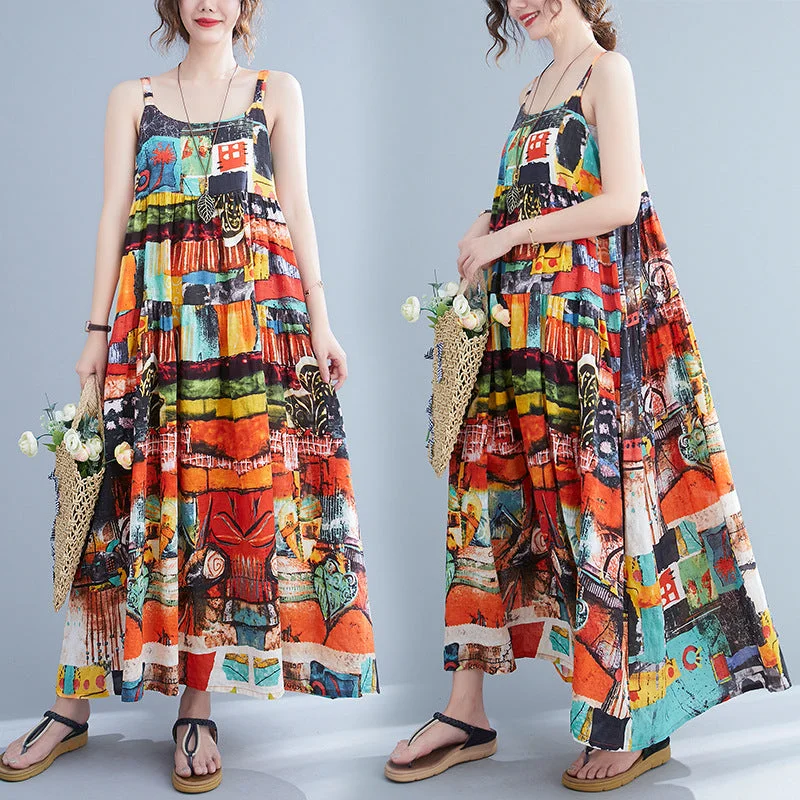 Savings Alert Printed Long Length Belted Big Lightweight Summer Dress